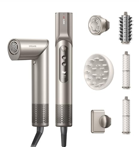 Dreame Dazzle Sèche-Cheveux, Recon. Intel. Embout, Écran Intel., Séchage Rapide, Moteur 110 000 Tr/Min, 5 Embouts, NTC, 300 000 000 D’Ions Négatifs, 3 Modes Perso, Entrée D’Air Amovible
