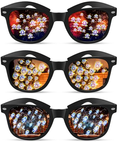 3 Stück Diffraction Glasses, Weihnachtsbrille mit 3D Zuckerstangen, Weihnachtsmänn Lebkuchenmännchen Effekt, Lustige Brillen Rave Brille Partybrille für Nacht EDM Feuerwerk Weihnachtsparty Silvester