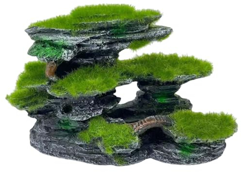BEAHING 6,7 x 2,4 x 4,5 Mossed akvarium utsikt sten gömställe, nedsänkbar harts akvarium dekoration stor, gör-det-själv vänlig akvariedekor
