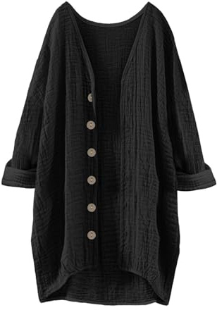 Generisch Cárdigan largo con botones para mujer, de punto, fino, para verano, tallas grandes, manga larga, elegante, cuello en V, cárdigan de gran tamaño