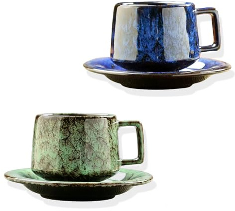 180 ml cappuccinokoppar, keramiska kaffekoppar set med tefat, 2 stycken set med espressomuggar, cappuccinokoppar för kaffe, te