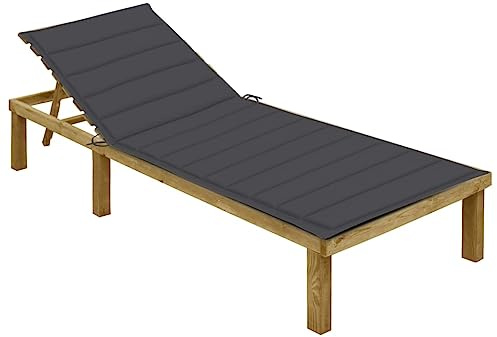 sephironlbb Lettino da giardino in legno di pino impregnato in autoclave, con schienale regolabile e cuscino color antracite, pieghevole, resistente alle intemperie, ergonomico, per terrazza e balcone
