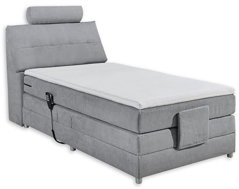 PALERMO 2 Boxspringbett 120x200 elektrisch verstellbar, Hellgrau - Bequemes Einzelbett mit dekorativer Steppung & Komfortschaum Topper - 120 x 127 x 234 cm (B/H/T)