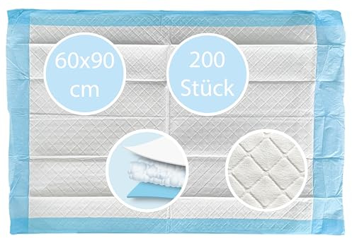 TIGA-MED SAP Premium Inkontinenzunterlagen 60x90 cm | 200 Einweg-Krankenunterlagen, extra saugstark & wasserdicht, Bettschutz, Wickel- & Welpenunterlagen