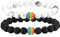 Flongo Partner Armbänder Energiearmband Energie LGBT Armband Regenbogen Streifen Gay Pride Schwul Homosexual Homosexuell Lava Türkis Stein Mala Kugel Perle Herren,Damen Accessoires 2 Stück Set