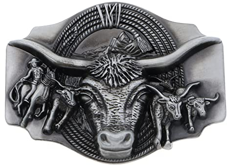 The Lord of the Tools Longhorn Gürtelschnalle Western Cowboy Gürtelschnalle Stier Herren Gürtelverschluss für 3,8cm Breite Druckknopf Gürtel Deko Accessoires Schwarz