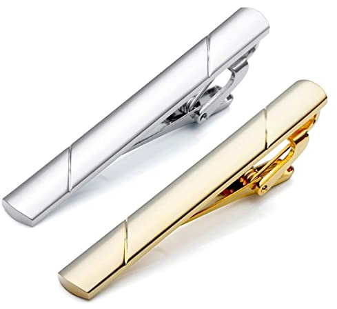 LONSVTTU 2 Stück Krawattenklammer Herren Krawattennadel Gold, Silber mit Geschenkbox für Valentinstag, Weihnachten, Klassischer Business-Stil, Krawattennadel für Herren