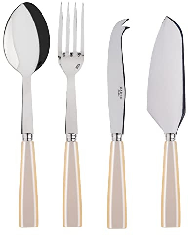 SABRE PARIS - 4-Piece Serving Cutlery Set 25cm - Icône Collection - Cheese Knife, 2-Piece Serving Set & Cake Server - Stainless Steel - Dishwasher Safe - Pearl