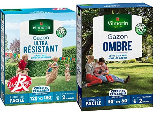 Vilmorin 4462415 Gazon Ultra Résistant, Vert, 3 kg & 4466514 Gazon Ombre, Vert, 1 kg