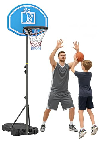 HOMCOM Canasta de Baloncesto para Exterior Altura Ajustable 160-210 cm Aro de Baloncesto Portátil con Ruedas Tablero de PE y Base Rellenable 76x48x197,5-254 cm Negro y Azul