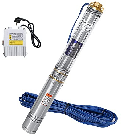 Sonnewelt Pompa per fontana profonda, 750 W, 4000 l/h, con cavo da 20 m, in acciaio inox, pressione 6,7 bar, altezza massima 67 m, max. 35 °C, pompa sommersa in acciaio inox, compatibile con la