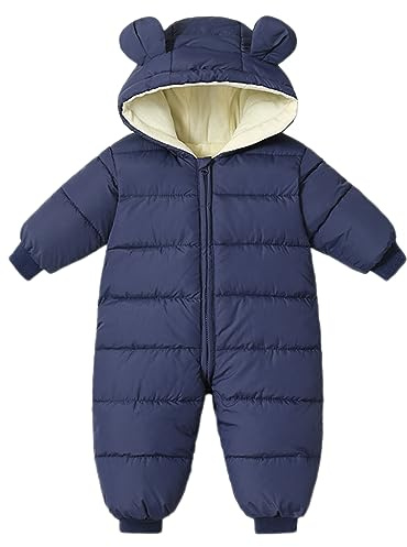Baby Girls Boys Snowsuit Winter Coat Newborn Thick Zipper Jumpsuit Infant Windproof Hooded Fleece Romper Outerwear Navy 0-6 Months