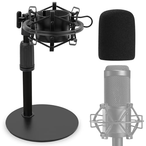 Frgyee Verbessert AT2020 Tisch Mikrofonständer mit Schockhalterung und Windschutz sus Schaumstoff für Audio Technica AT2020 AT2020USB+ AT2035 ATR2500 Kondensatormikrofon