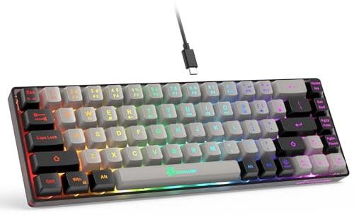 GEODMAER 65% Teclado para juegos, mini teclado retroiluminado con cable, ultra compacto, antifantasma, sin conflictos, 68 teclas, teclado con cable para juegos, para PC, portátil, Windows Gamer