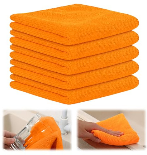 GJV Lot de 5 chiffons de nettoyage en microfibre super doux, super absorbants et non pelucheux réutilisables, 30 x 30 cm (orange)