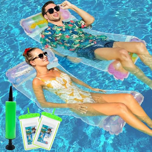 2 Piece Eco PVC Floating Outdoor Hammock - Hamac Renforcé 4 en 1 avec DéGradé De Paillettes,2 Sacs éTanches IPX8 avec Pompe à Air Manuelle, Matelas Gonflable Suspendu pour Piscine/Lac/Plage