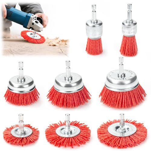 Nylon Brush Drill Set, 8 Pieces Nylon Wire Cup Brush, Nylon Brush with 1/4 Inch Hex Shank, Grinding Brush Angle Grinder for Cleaning and Removing Rust, Paint and Corrosion