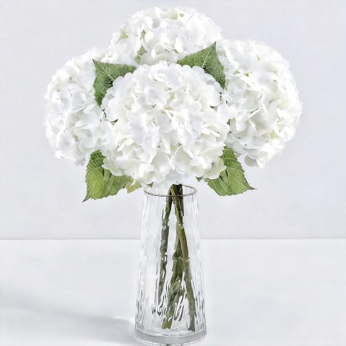 LCKRVOL 3Pcs 21 Real Touch White Hydrangea Artificial Flowers, Realistic Latex Faux Hydrangea Flowers Full Fake Hydrangeas for Home Party Wedding Floral Arrangements Centerpieces Outdoor Decor