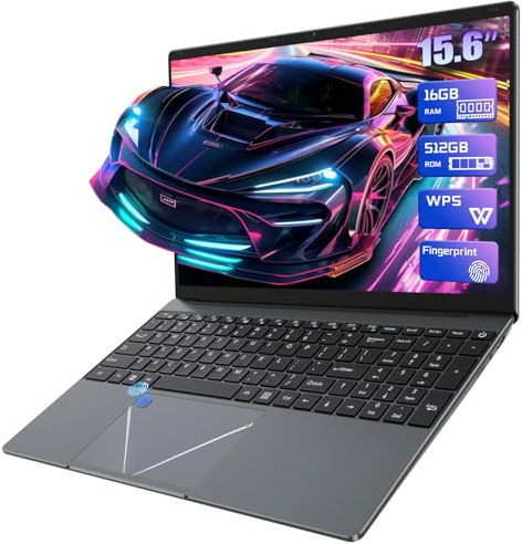 15.6 inch Laptop PC - Celeron N5095 Laptop Computer 16GB RAM LPDDR4 512GB SSD, Notebook FHD 1080P Display, Portable PC with WiFi5, Bluetooth4.2, USB3.0, Webcam, Touch ID for Students & Business