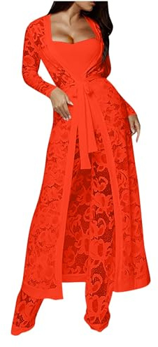 HAOLEI Completo sportivo da donna composto da tre pezzi, casual, ampio, a maniche lunghe, aperto sul davanti + top a tubino + intimo con pantaloni a gamba larga