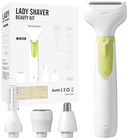 Electric Shaver for Women, 2025 Wet/Dry Razors for Women with LED Display,4 in 1 Cordless Hair Remover for Arms Legs Pubic Armpit Face, IPX7 Waterproof, Painless Electric Grooming Set
