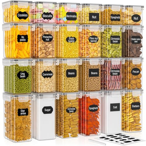 PurKeep 24 Stück luftdichte Vorratsdosen mit Deckel, BPA-frei, Küchenaufbewahrungsbehälter für Mehl, Zucker,Körner & Backzubehör, 33.6L großes