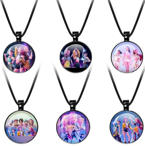 JPWPFAA 6 pcs K p0p De-mo-n H-un-te Merch Collier, Réglable, Pendentif en forme de cœur, Bijoux pendentifs cosplay K-pop, Idéal pour Collection Fans Kpop, Cadeau pour Filles/Garçons, Accessoires Mode