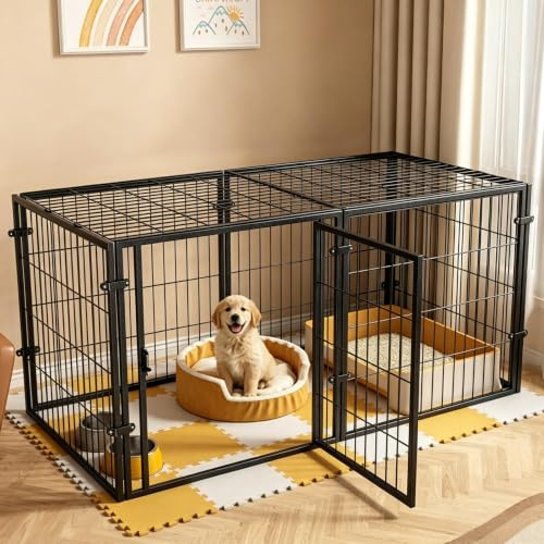 HechoVinen Dog Pen with Escape-proof, Puppy Kennel Dog Playpen with Top