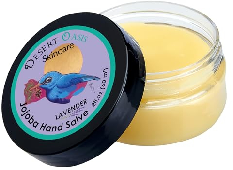 Desert Oasis Skincare | USDA Organic Lavender Hand Salve – Over 50% Jojoba Oil with Beeswax & Avocado Oil – Helps Soothe & Soften Dry, Cracked Hands, Feet & Cuticles – 2 oz (60 g)