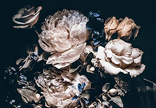 Forwall - Vlies Fototapete Blumen Vintage Pfingstrosen Schwarz Rosen Dunkel 368x254 cm - Fototapeten - Tapeten - für Wohnzimmer Schlafzimmer - Vliestapete Wandtapete Tapete 3D Effekt- inkl. Kleister