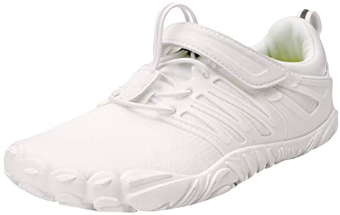 Joomra Women's Trail Running Minimal Shoes Cross Trainer Trekking Chheer Toes Size 7.5-8 Parkour Hiking Workout Sneakers Barefoot Walking Footwear White 38