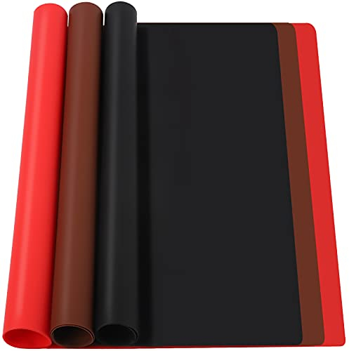 FANDAMEI 3 PCS Silikonmatte 30x40 cm, Silikon Unterlage Silikonfolie Antihafte rutschfeste Tischmatte Arbeitsmatte Thekenmatte Bastelmatte, für Gießharz, Handwerk, DIY Zubehöre (Rot, Braun, Schwarz)
