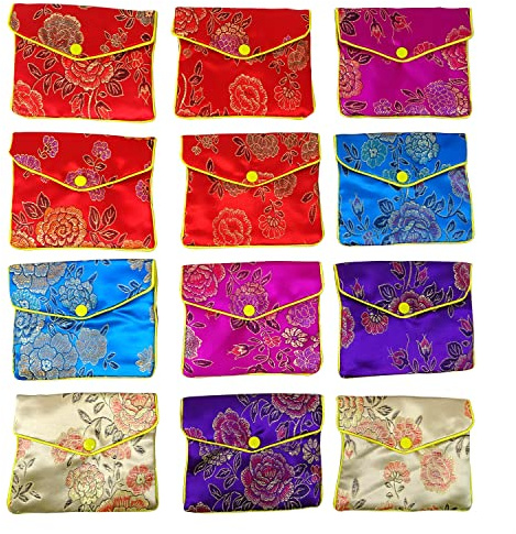 Honbay 12PCS Jewelry Silk Purse Pouch Brocade Embroidered Bags Gift Bags, Assorted Colors (L)