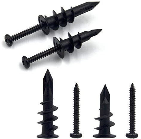 ISPINNER 20pcs #6#8 Black Self Drilling Plastic Drywall Anchors with Screws, Self Tapping Sheetrock Anchors Hanging and Mounting 50-75lbs (10 Pack)