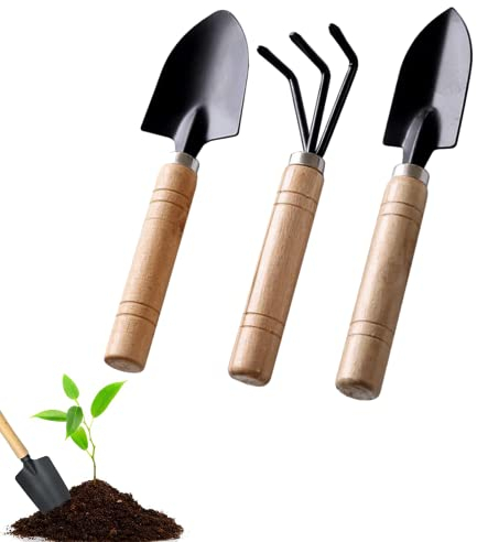 Juego de Herramientas de jardín, 3 Piezas, Juego de Herramientas de jardín, Pala de jardín, Mango de Madera, Palas de Mano, jardinería, Pala pequeña, Juego de jardín
