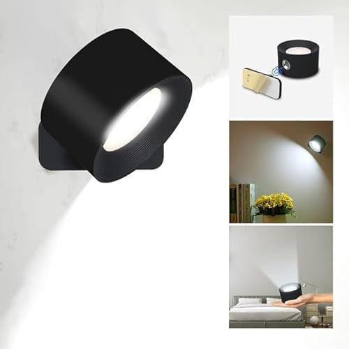 Neoglint Applique da Parete Interno Dimmerabile 4.5 W 340 LM, Lampada da Parete 2700K-5700K con Controllo a Sfioramento, Rotante a 360° Applique LED per Parete, Armadio, Comodino - Nero