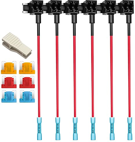 Gebildet 6 mini fusibili a basso profilo da 12 V 24 V con terminali termorestringenti, mini portafusibili a lama con cablaggio, 6 fusibili a lama (5 A/10 A/15 A) e estrattore