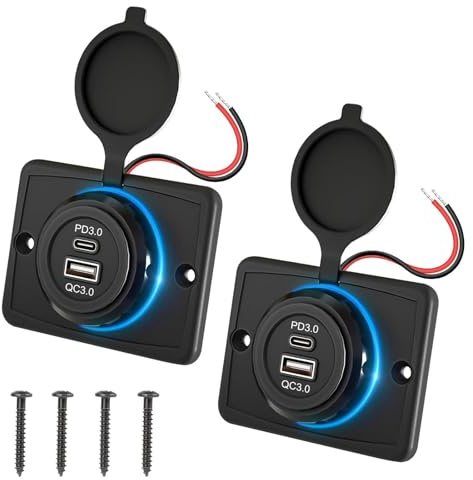 Linkstyle RV USB-uttag, 18 W USB A och PD3.0 laddarpanel med LED-ljus laddningsuttagspanel för 12 V/24 V bil marin båt 2 st