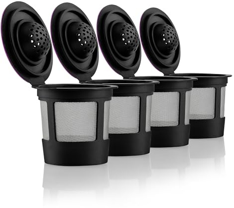 4 Black Reusable K Cups for Keurig Coffee Makers - Compatible with Keurig K-Classic, K-Select, K-Duo, K-Elite, K-Latte and K-Café