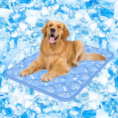 Rywell Dog Cooling Mat 2.0, Ocean Blue,44 x 32 Thick & Durable Cooling Mat for Extra Large Dogs, Long-Lasting Cool with Waterproof & Color-Changing Arc-Chill Tech (Q-Max>0.5) Washable& Non-Toxic