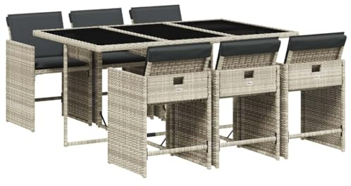vidaXL Ensemble à Manger de Jardin avec Coussins 7 pcs, Table et Chaise de Terrasse, Meubles de Patio, Mobilier d'Extérieur, Gris Clair Résine Tressée