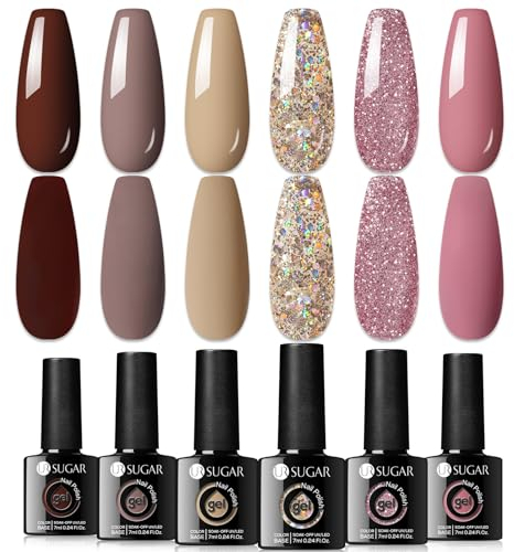 UR SUGAR Smalto per unghie in gel U V, in tonalità nude glitterate, set per nail art fai da te, starter set per saloni di nail art, per manicure, in confezione regalo
