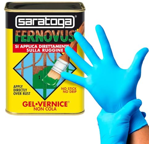 Fernovus colore Bianco Neve Brillante Gel Vernice Smalto Antiruggine in conf da 750 ml con guanti nitrile e pennello inclusi!!! Bundle