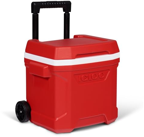 IGLOO Passive Kühlbox Profile II 16 Roller, rote Thermobox mit Teleskopgriff und Rollen, 15 Liter