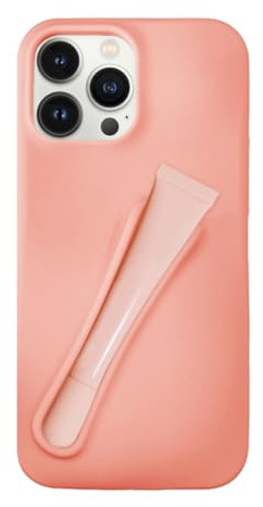 Générique Telefonskal silikon läppmakeup fodral - kompatibelt iPhone 13/14/15 Pro/Pro Max - stötskydd - multifunktionellt skönhetstillbehör (orange, 14 Pro)