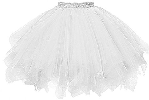 Tüllrock Damen Tüll Rock Unterrock Kurz Ballett Tutu Rockabilly Tütü Mini Rock Karneval Kostüm 80er Jahre Tutu Rocks für Erwachsene Mehrlagiger Tüll Petticoat Dress (Weiß,Einheitsgröße)
