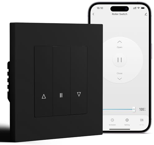BSEED Smart Zigbee Rolladenschalter, Smart Jalousie Schalter Unterputz Kompatibel mit Alexa/Google Home/Tuya, Rolladen Zeitschaltuhr mit PC Rahmen, Benötigt Nullleiter & Zigbee-Gateway, Schwarz