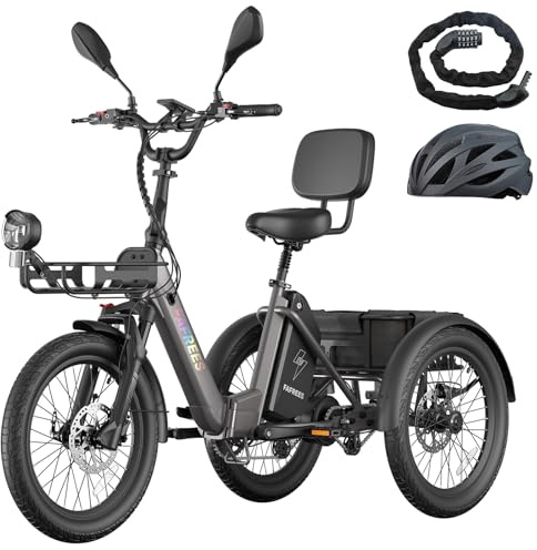 Fafrees Triciclo Elettrico per Adulti e Anziani Rimovibile Batteria 48V 25Ah E-Bike a 3 Ruote Pieghevole, Sensore di Coppia, Carico 180kg, Specchietti, Freni Idraulici e Frecce, Nero, Lucchetto