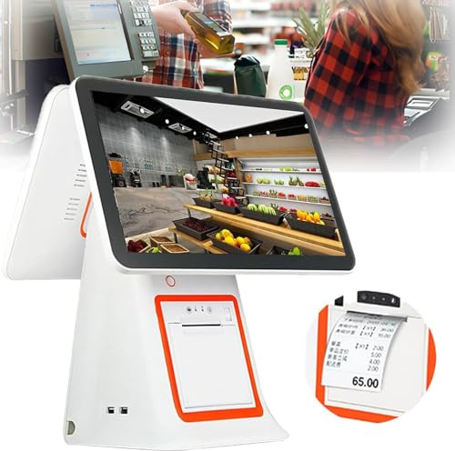 Kassasystem, LCD Touch-kassaapparat, Kassaregister för småföretag White | 15,6 LED-bakgrundsbelyst pekskärm Dual Monitor,Allt-i-ett kassaregister
