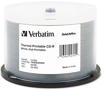 Verbatim MediDisc CD-R 80MIN 700MB 52X White Inkjet Printable 50pk Spindle 50 pc(s)